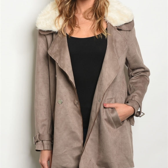 Mocha Faux Suede Coat - Picture 2 of 3